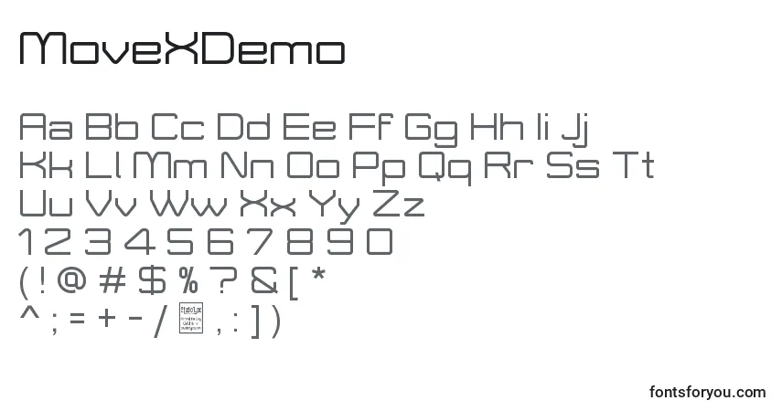 Fuente MoveXDemo - alfabeto, números, caracteres especiales