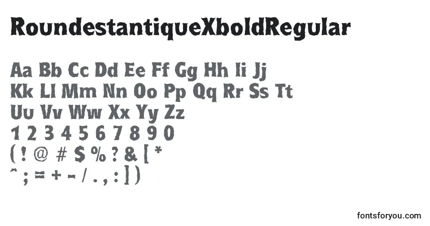 A fonte RoundestantiqueXboldRegular – alfabeto, números, caracteres especiais