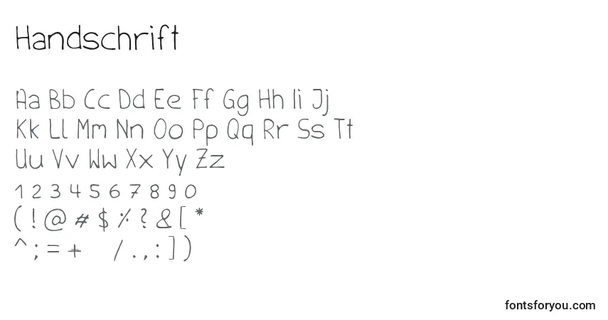 A fonte Handschrift – alfabeto, números, caracteres especiais