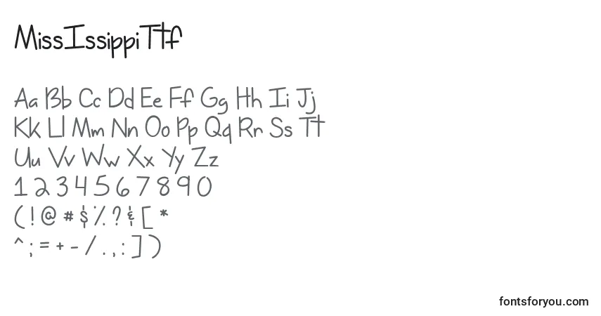 A fonte MissIssippiTtf – alfabeto, números, caracteres especiais