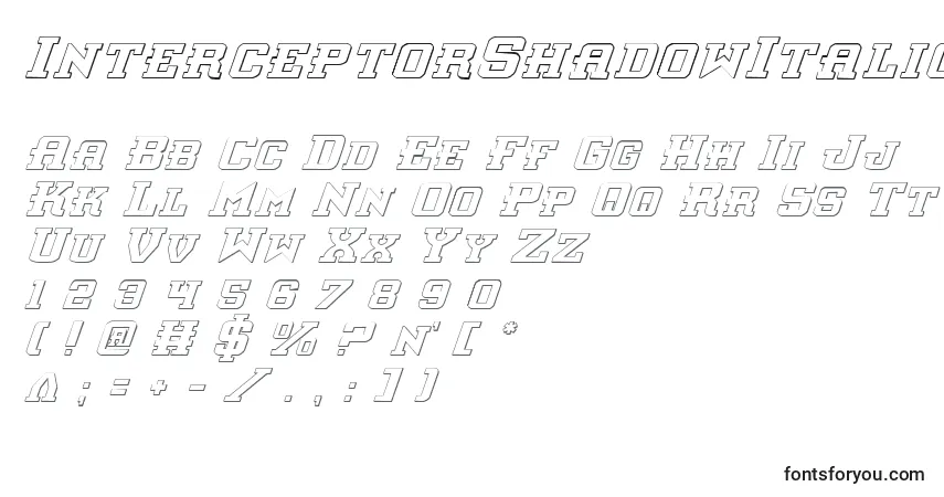 Schriftart InterceptorShadowItalic – Alphabet, Zahlen, spezielle Symbole