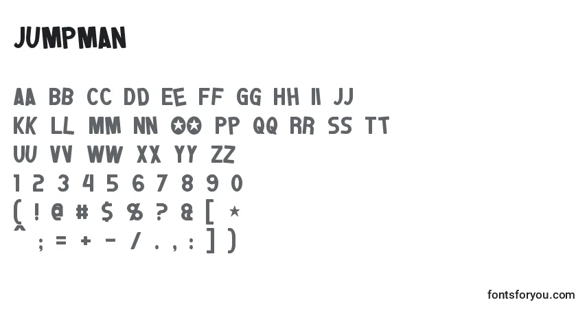 Czcionka Jumpman – alfabet, cyfry, specjalne znaki