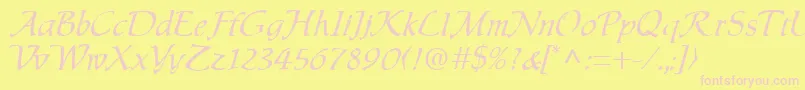 Chauser-fontti – vaaleanpunaiset fontit keltaisella taustalla