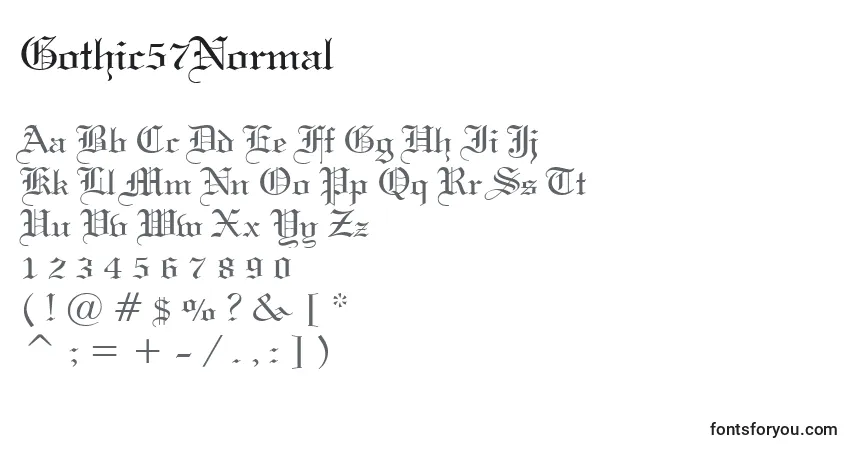 Czcionka Gothic57Normal – alfabet, cyfry, specjalne znaki