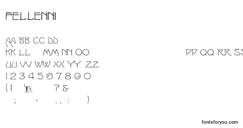 A fonte Fellenni – alfabeto, números, caracteres especiais