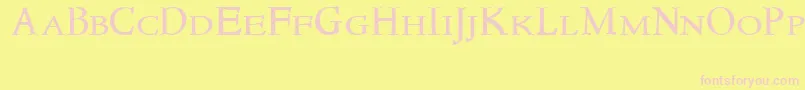 Newstylesmallcaps-fontti – vaaleanpunaiset fontit keltaisella taustalla