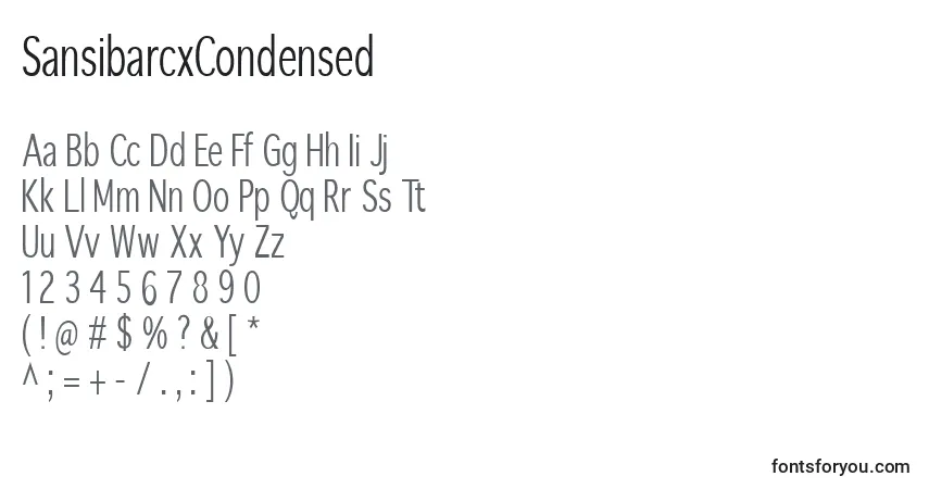 Шрифт SansibarcxCondensed – алфавит, цифры, специальные символы