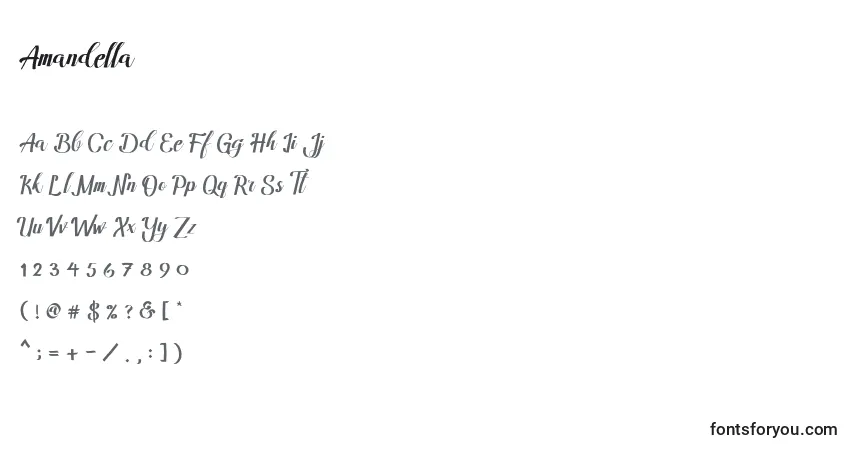 Schriftart Amandella (111663) – Alphabet, Zahlen, spezielle Symbole