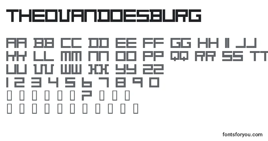 Czcionka TheoVanDoesburg – alfabet, cyfry, specjalne znaki