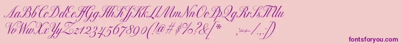 Excelsorscript-fontti – violetit fontit vaaleanpunaisella taustalla