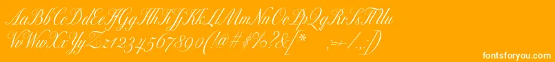 Excelsorscript-Schriftart – Weiße Schriften auf orangefarbenem Hintergrund