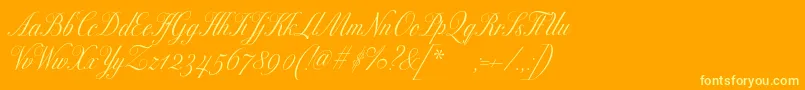 Excelsorscript-fontti – keltaiset fontit oranssilla taustalla
