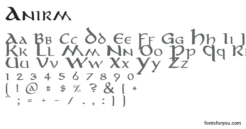 Czcionka Anirm – alfabet, cyfry, specjalne znaki