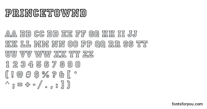 A fonte Princetownd – alfabeto, números, caracteres especiais