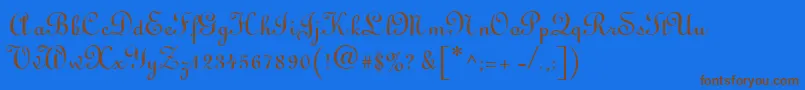 フォントL730ScriptRegular – 茶色の文字が青い背景にあります。