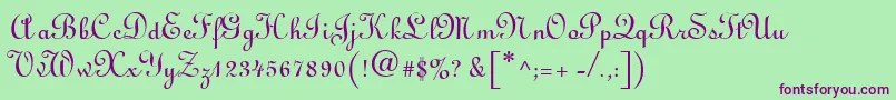 L730ScriptRegular Font – Purple Fonts on Green Background