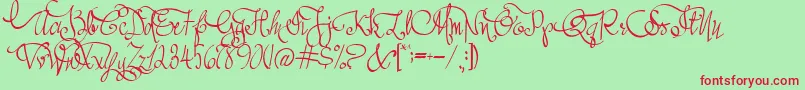 Шрифт AustieBostAllMyLove – красные шрифты на зелёном фоне