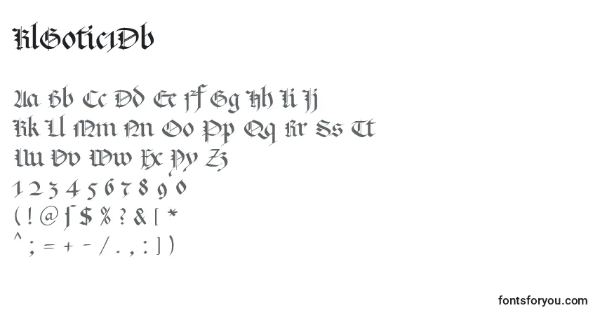 A fonte KlGotic1Db – alfabeto, números, caracteres especiais