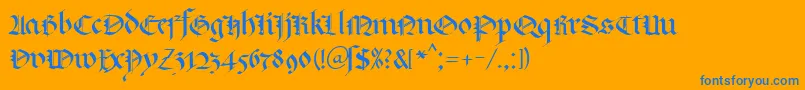 KlGotic1Db-Schriftart – Blaue Schriften auf orangefarbenem Hintergrund