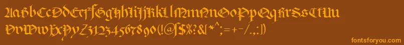 フォントKlGotic1Db – オレンジ色の文字が茶色の背景にあります。