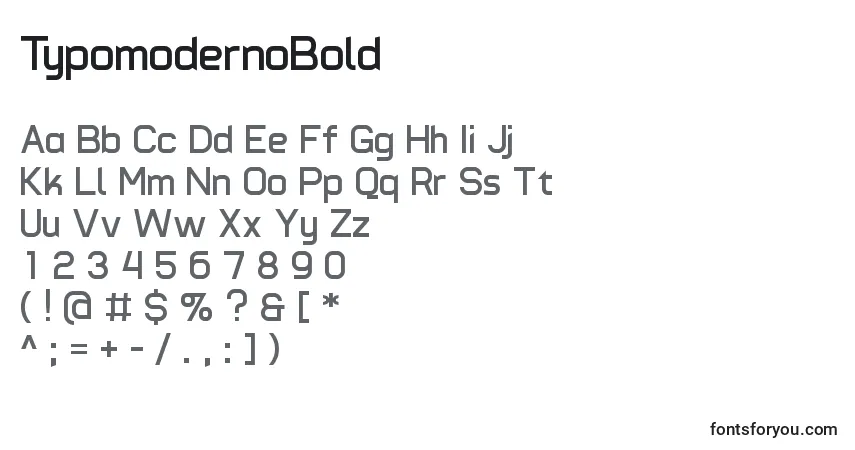 A fonte TypomodernoBold – alfabeto, números, caracteres especiais