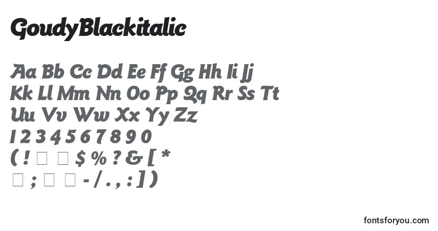 Schriftart GoudyBlackitalic – Alphabet, Zahlen, spezielle Symbole