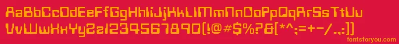 Techno28Normal-Schriftart – Orangefarbene Schriften auf rotem Hintergrund