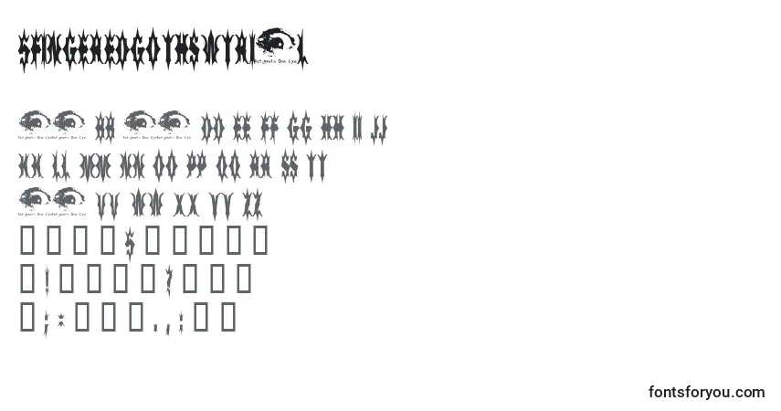 Czcionka 5FingeredGothSwtrial – alfabet, cyfry, specjalne znaki