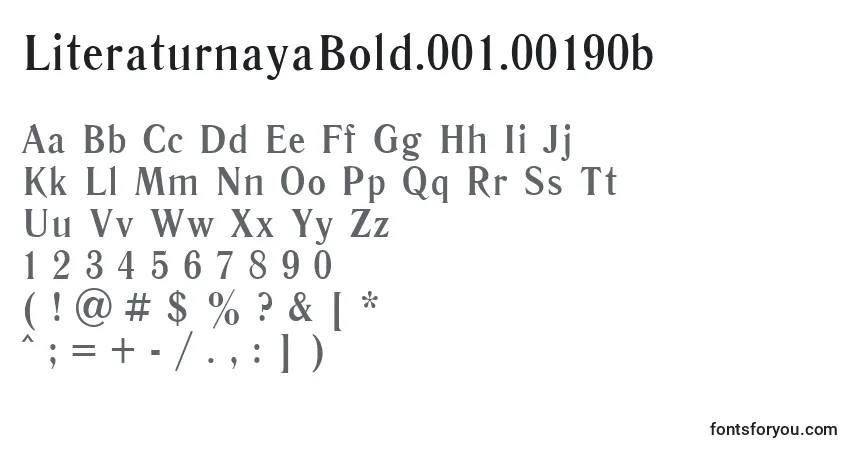 A fonte LiteraturnayaBold.001.00190b – alfabeto, números, caracteres especiais