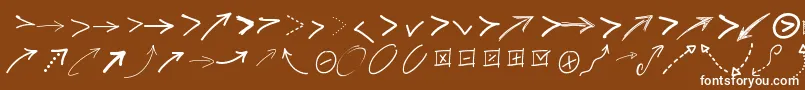 Pwfreearrows-Schriftart – Weiße Schriften auf braunem Hintergrund