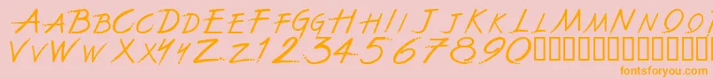 TheFontWithNoName-Schriftart – Orangefarbene Schriften auf rosa Hintergrund