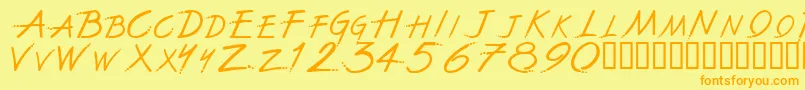 フォントTheFontWithNoName – オレンジの文字が黄色の背景にあります。