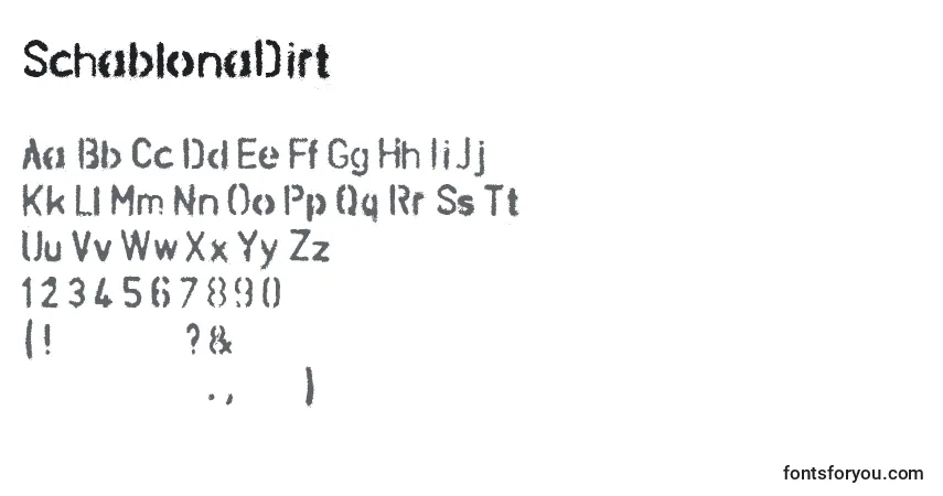 A fonte SchablonaDirt – alfabeto, números, caracteres especiais