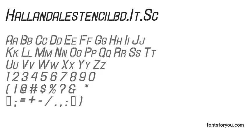 Шрифт Hallandalestencilbd.It.Sc – алфавит, цифры, специальные символы