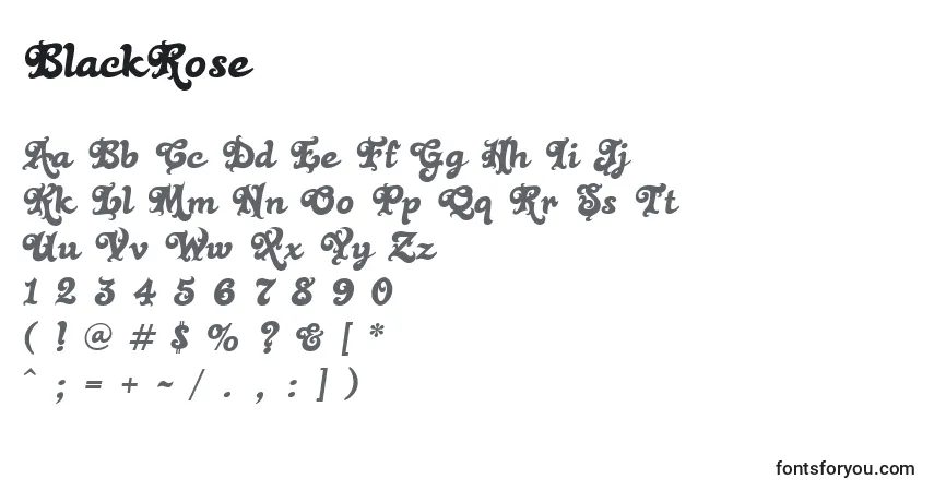 Czcionka BlackRose – alfabet, cyfry, specjalne znaki