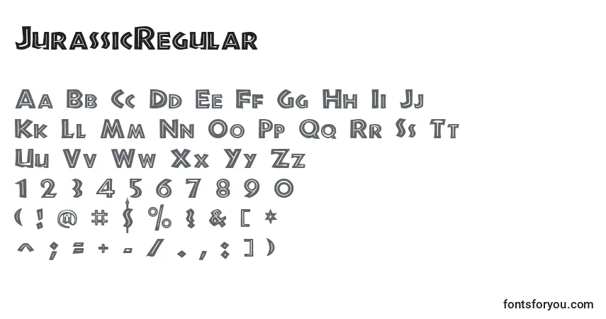 A fonte JurassicRegular – alfabeto, números, caracteres especiais