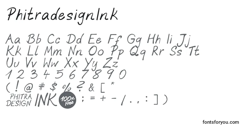 A fonte PhitradesignInk – alfabeto, números, caracteres especiais