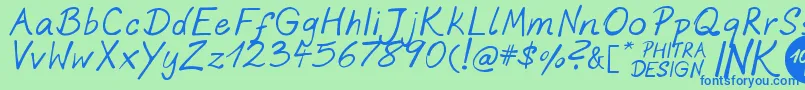 PhitradesignInk Font – Blue Fonts on Green Background