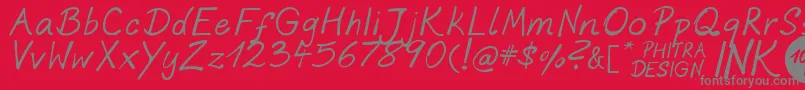 Saiba mais sobre a fonte PhitradesignInk Fonte PhitradesignInk – fontes cinzas em um fundo vermelho