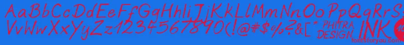 Czcionka PhitradesignInk – czerwone czcionki na niebieskim tle