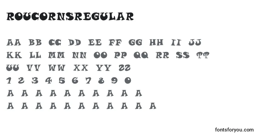 A fonte Roucornsregular – alfabeto, números, caracteres especiais