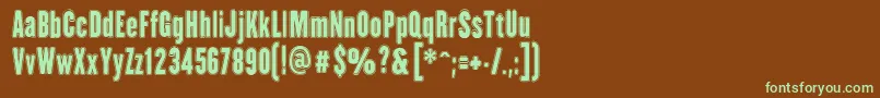 フォントHhAgallasCollegePs – 緑色の文字が茶色の背景にあります。