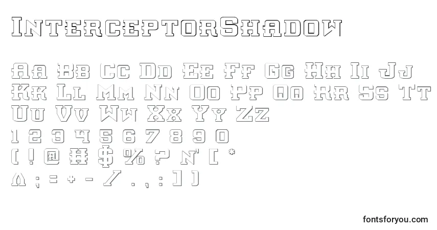 Schriftart InterceptorShadow – Alphabet, Zahlen, spezielle Symbole