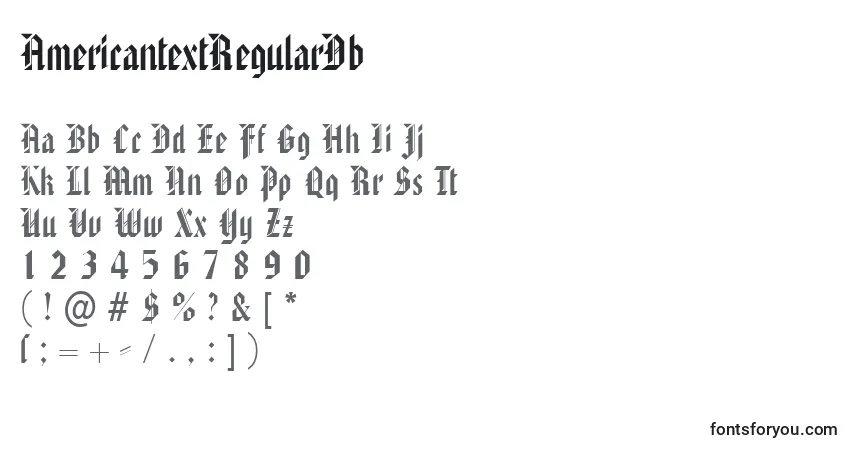 A fonte AmericantextRegularDb – alfabeto, números, caracteres especiais
