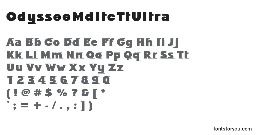 A fonte OdysseeMdItcTtUltra – alfabeto, números, caracteres especiais