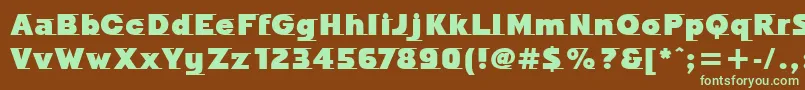 フォントOdysseeMdItcTtUltra – 緑色の文字が茶色の背景にあります。