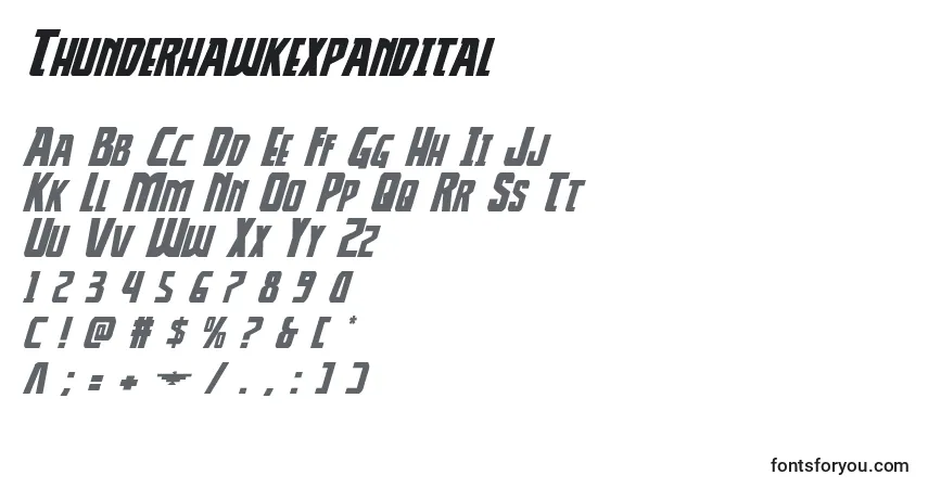 Thunderhawkexpandital Font – alphabet, numbers, special characters