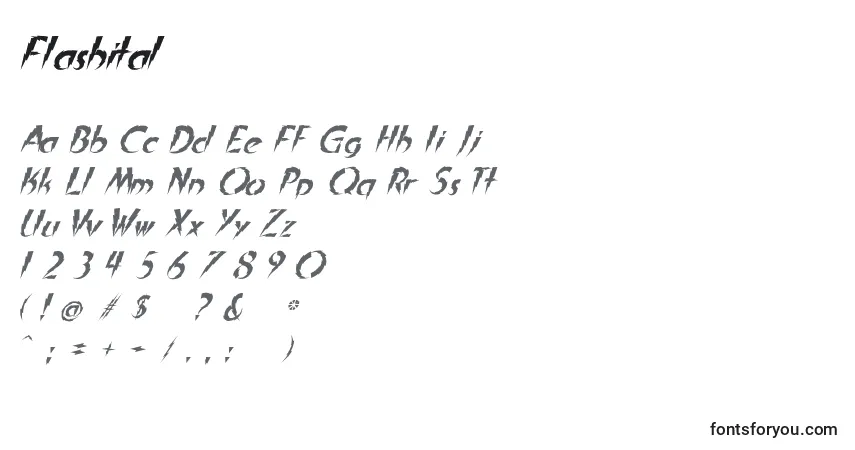 A fonte Flashital – alfabeto, números, caracteres especiais