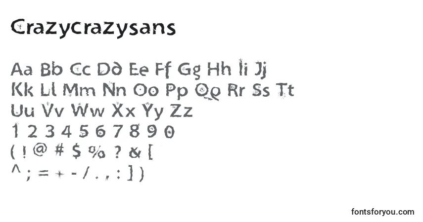 A fonte Crazycrazysans – alfabeto, números, caracteres especiais