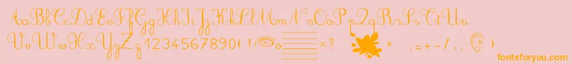 Ducahier2CursiveScolaire-Schriftart – Orangefarbene Schriften auf rosa Hintergrund